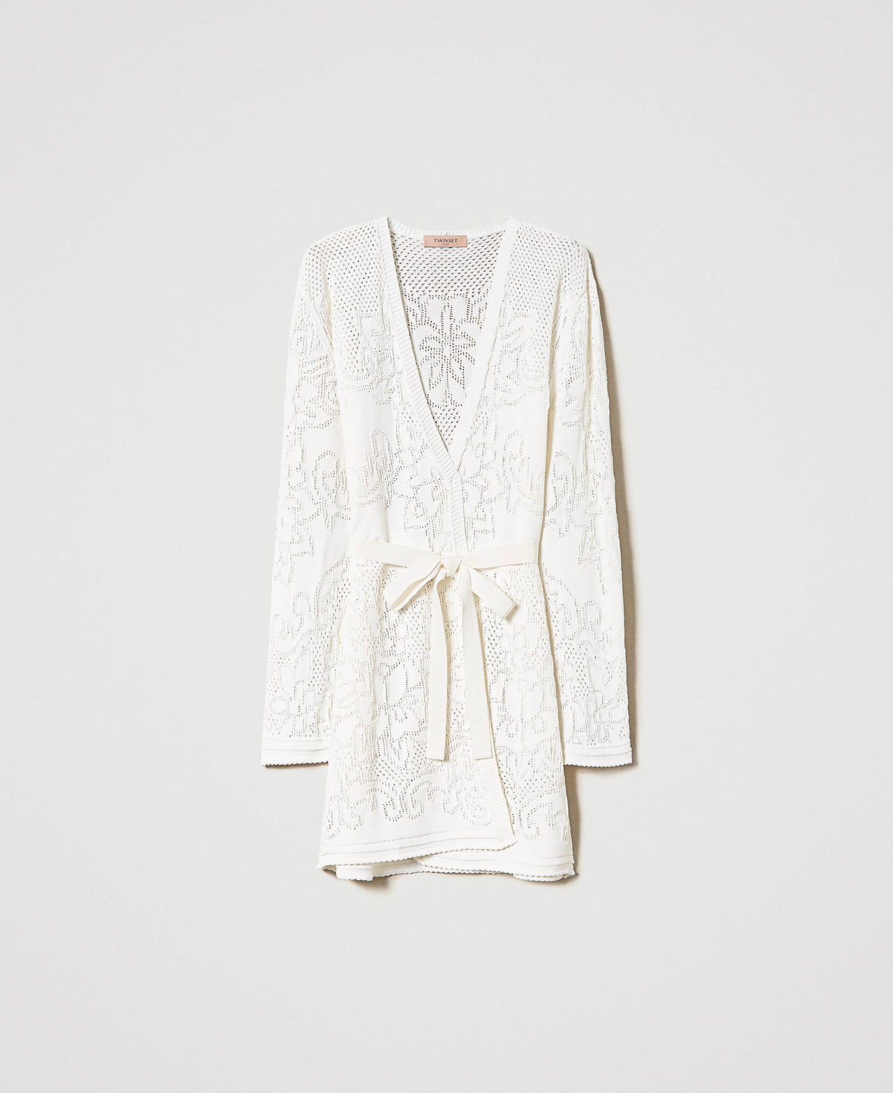 Cardigan long avec fleurs ajourées