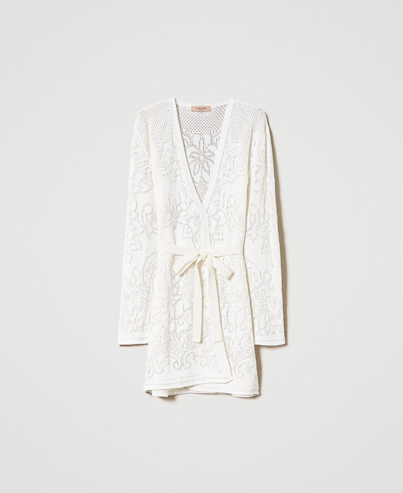 Long cardigan with openwork flowers White Snow Woman 231TT3151-0S