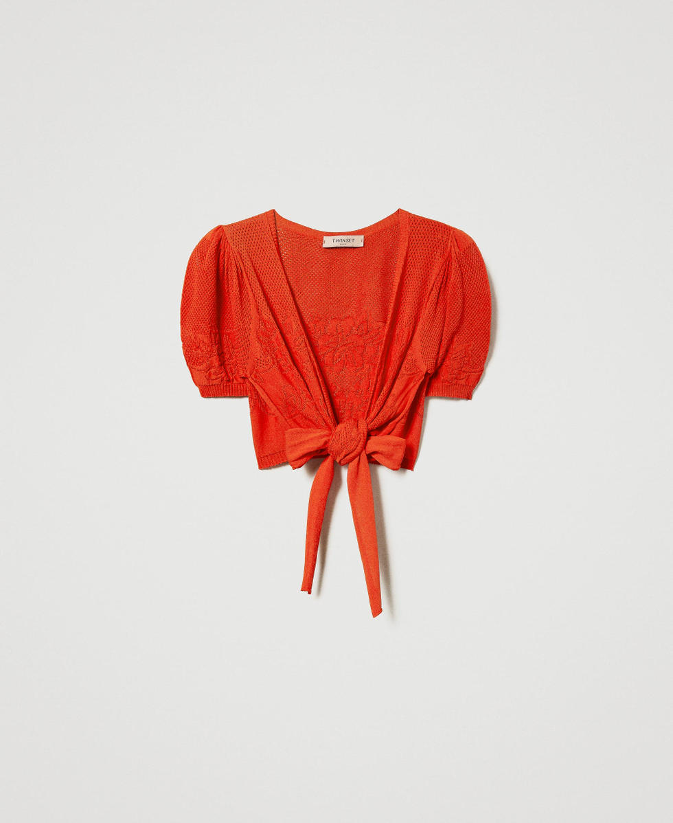 Shrug top with openwork flowers