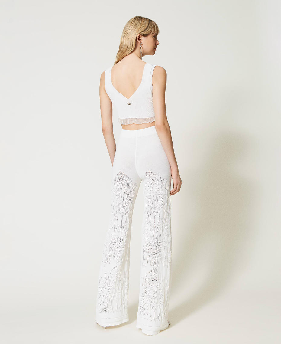 Palazzo Trousers with openwork flowers White Snow Woman 231TT3153-03
