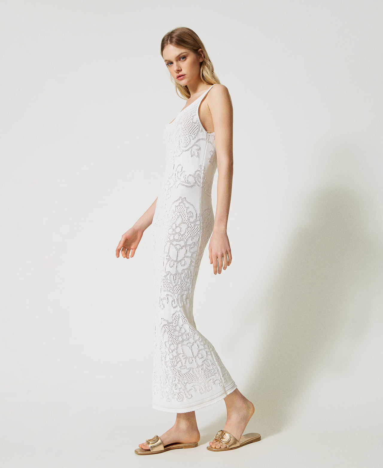 Long dress with openwork flowers White Snow Woman 231TT3154-02