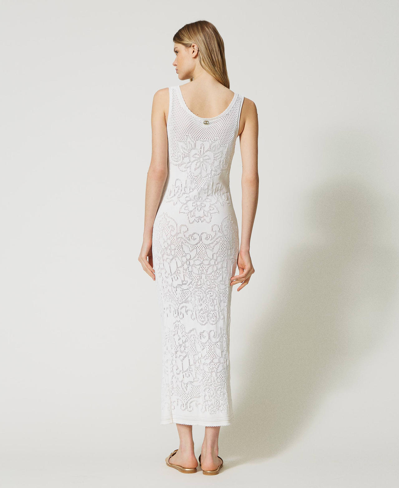 Long dress with openwork flowers Woman White TWINSET Milano