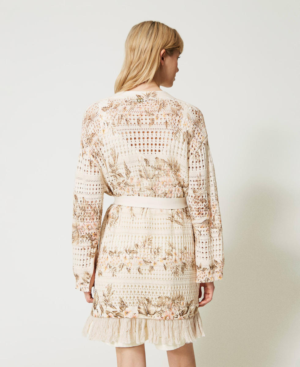 Maxi openwork cardigan with print