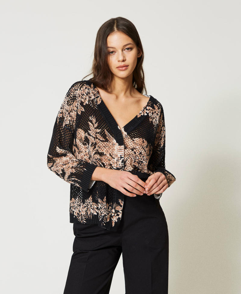 Pull-cardigan boxy avec imprim&eacute;