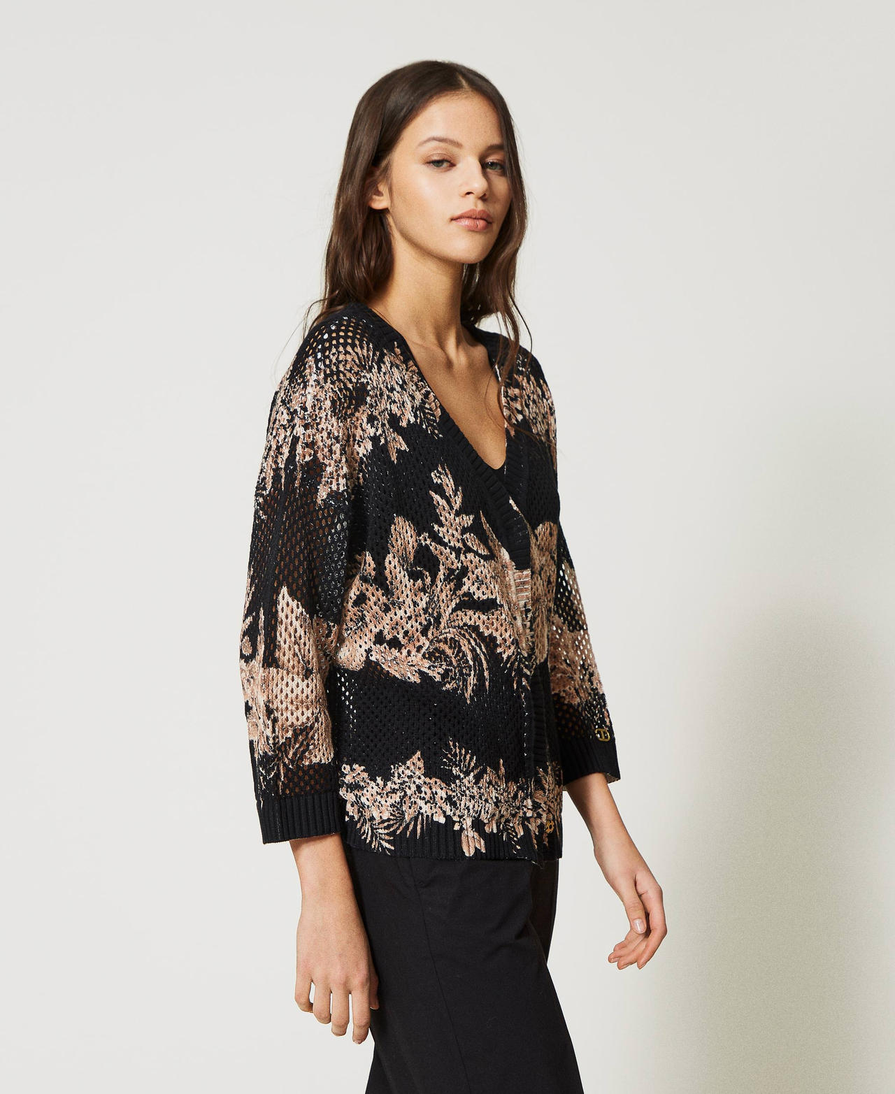 Pull-cardigan boxy avec imprim&eacute;