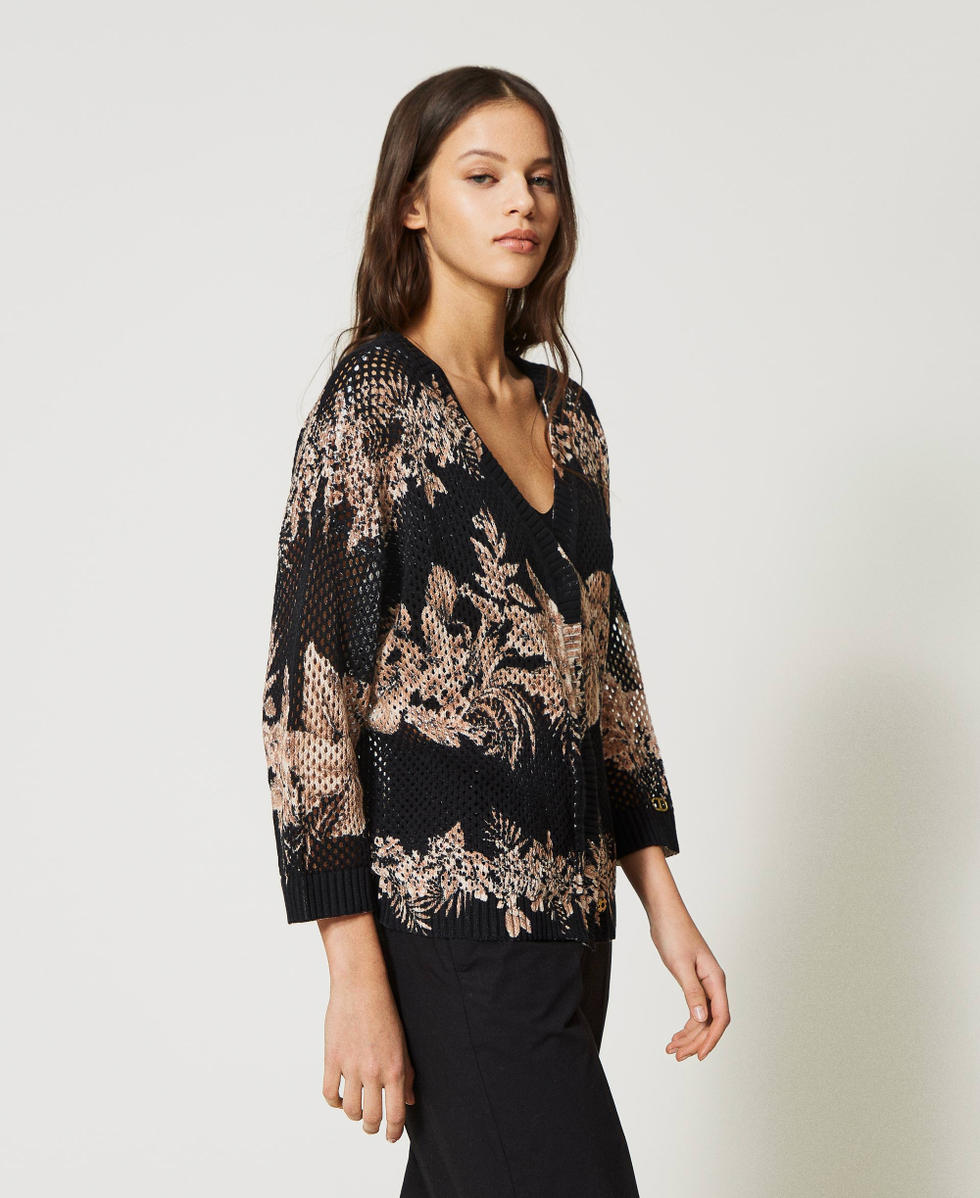 Boxy jumper-cardigan with print