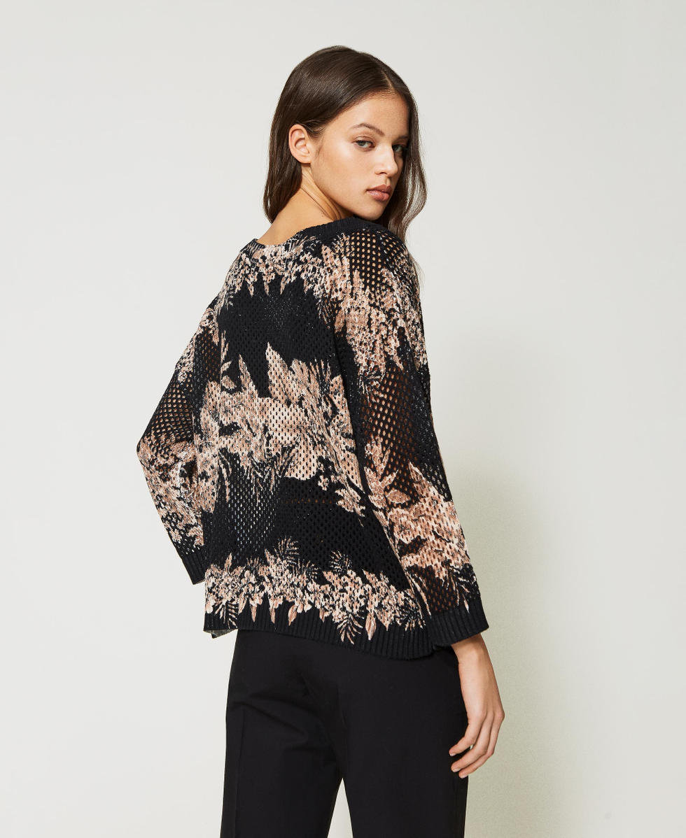 Boxy jumper-cardigan with print