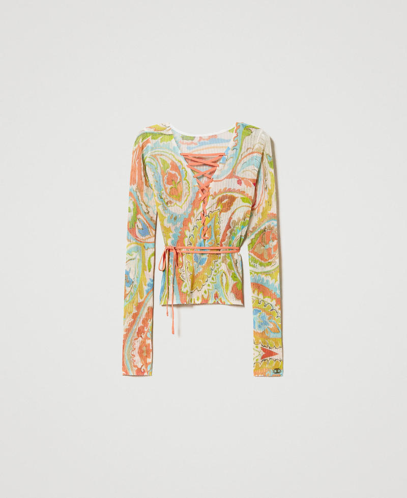 Pull double usage imprimé avec lacets Imprimé Motif Cachemire Marron « Hazelnut »/Vert Agave Femme 231TT3191_10670_0S