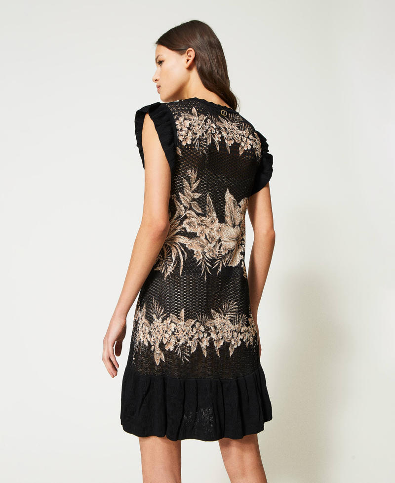 Short printed openwork dress Black / “Pale Hemp” Beige Hibiscus Print Woman 231TT3211-03