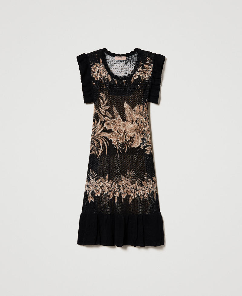 Short printed openwork dress Black / “Pale Hemp” Beige Hibiscus Print Woman 231TT3211-0S