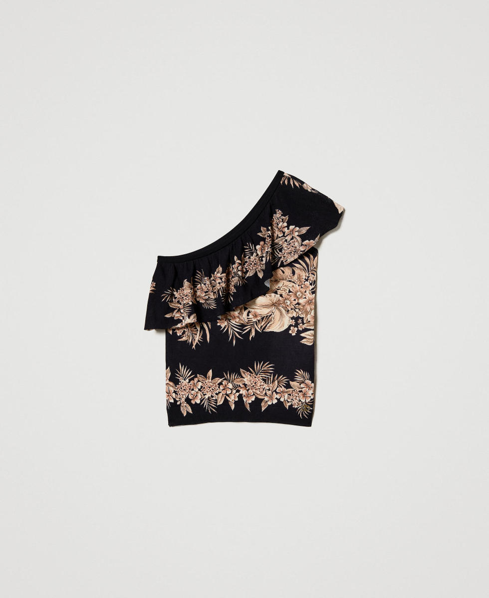 Printed knit one-shoulder top