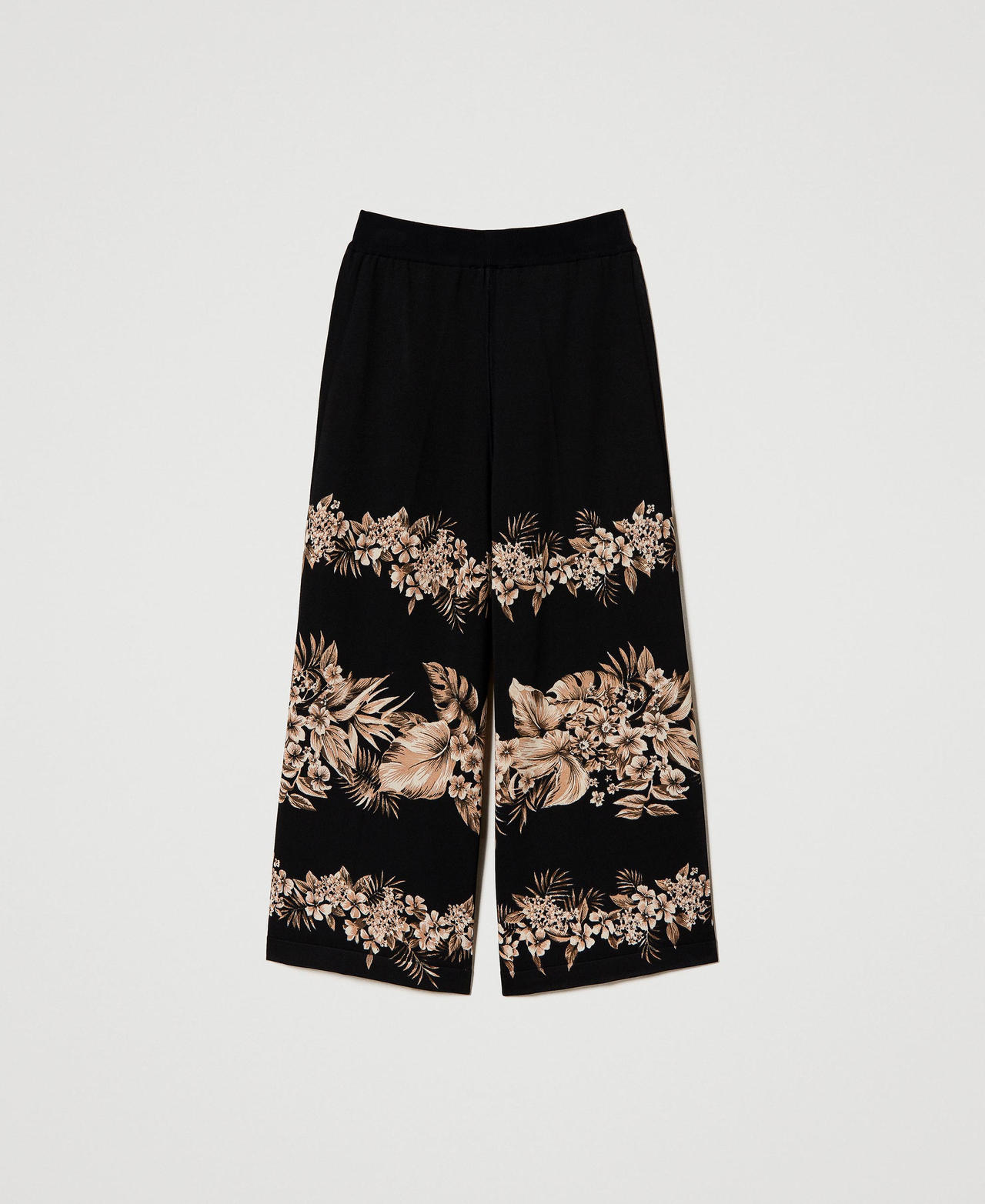 Printed knit cropped trousers Black / “Pale Hemp” Beige Hibiscus Print Woman 231TT3241-0S