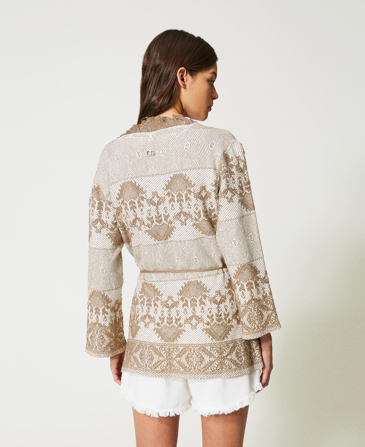 Jacke aus Jacquard-Strick mit Fransen