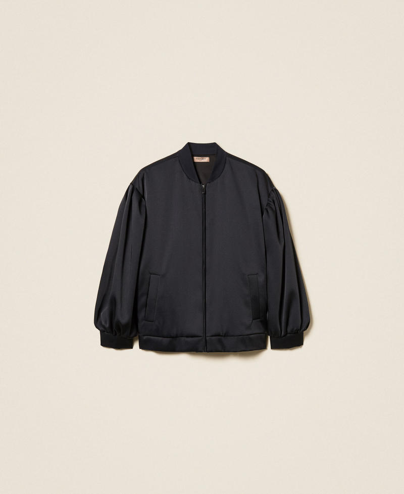 Duchesse bomber jacket with gathering Black Woman 261TP2750_00006_S0