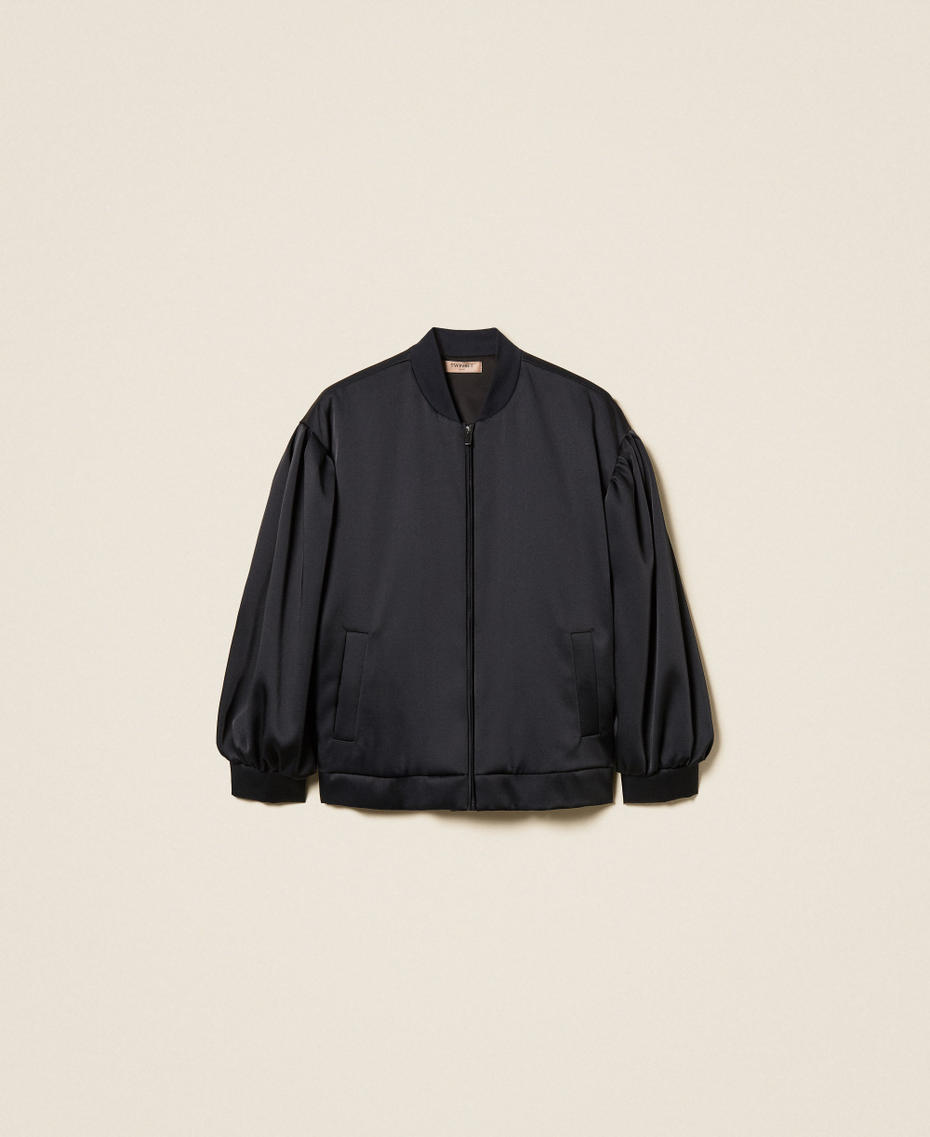 Duchesse bomber jacket with gathering Black Woman 261TP2750_00006_S0
