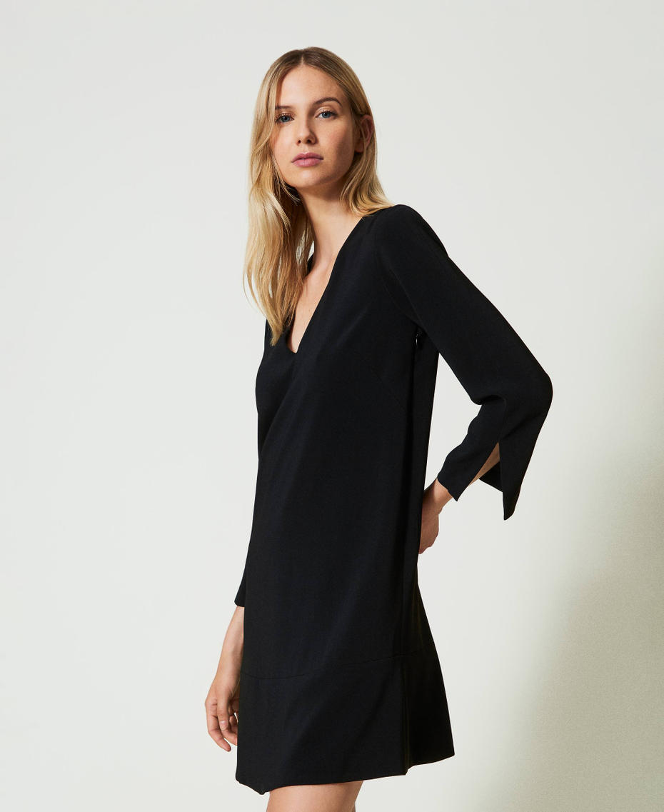 Short dress with flounce and Oval T chain Black Woman 242TP208D_00006_06