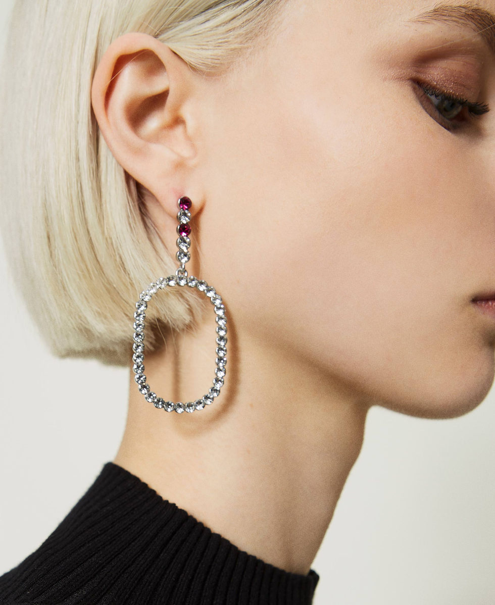 Pendant loop earrings with rhinestones
