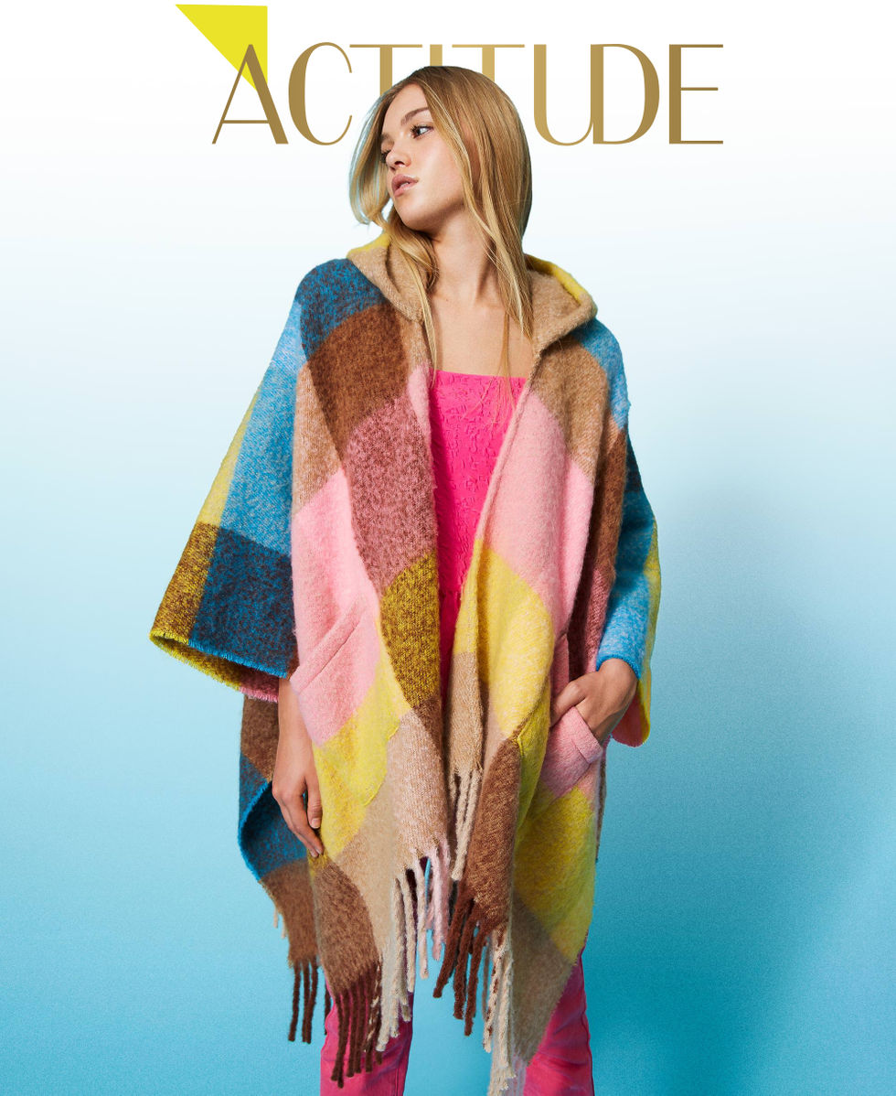 Poncho en drap &agrave; carreaux