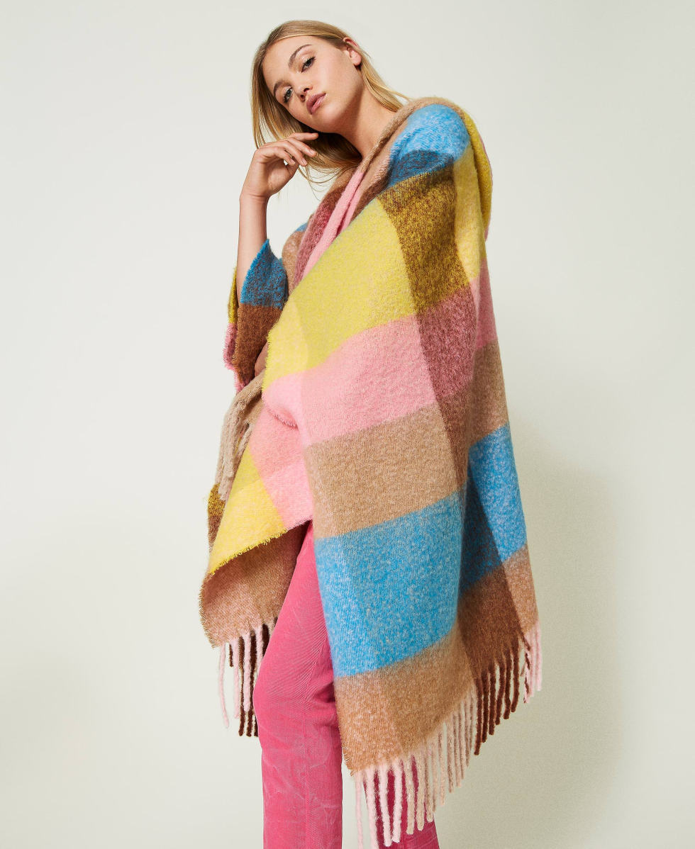 Poncho en drap &agrave; carreaux