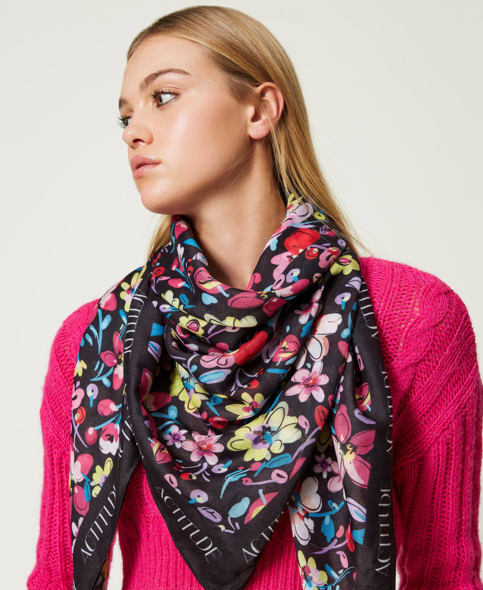 Twinset modal scarf with all-over logo for women Fuchsia/Camel