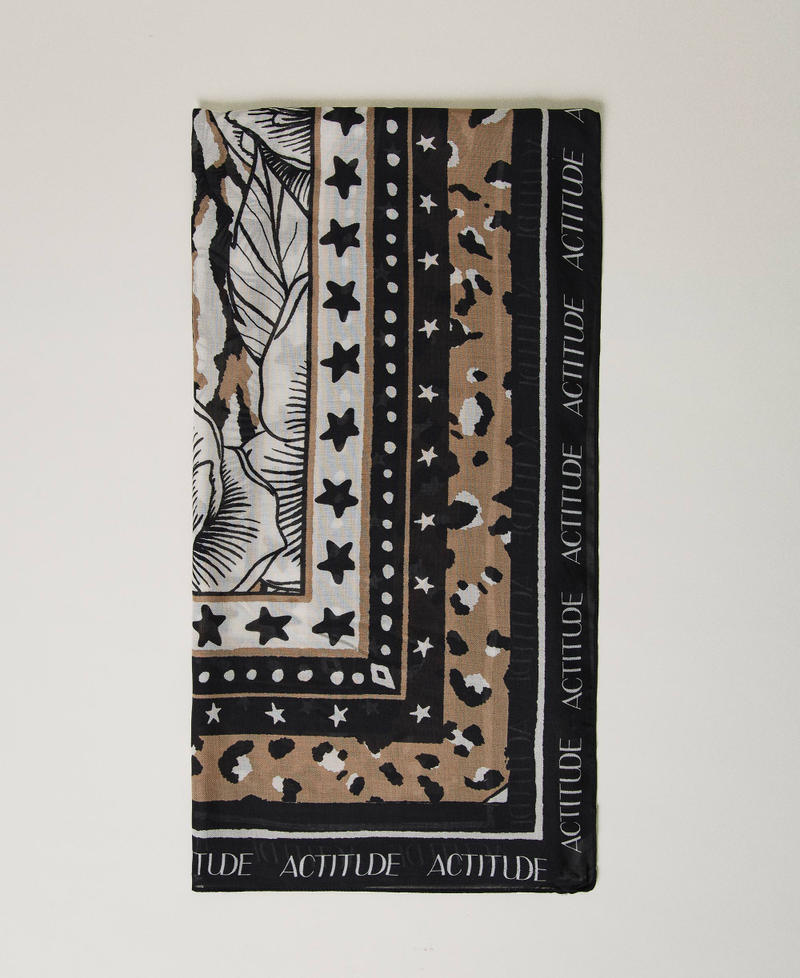 Pañuelo con animal print Estampado Fular Animal Print Negro Mujer 232AA4173-01