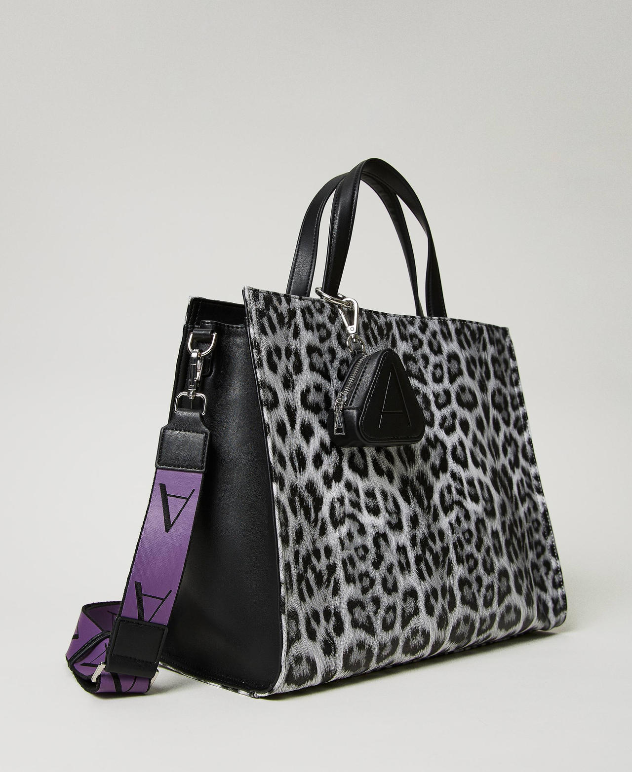 Borsa shopper con stampa animalier Stampa Leopard Black And White Donna 232AA7020-02
