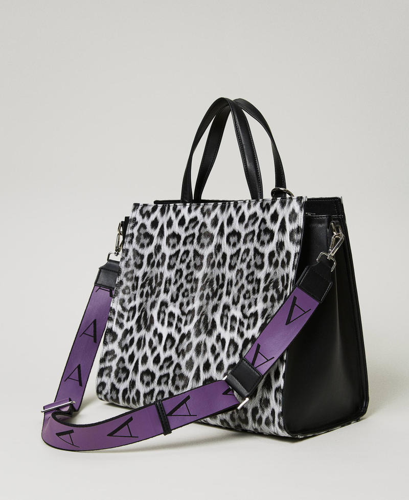 Borsa shopper con stampa animalier Stampa Leopard Black And White Donna 232AA7020-03