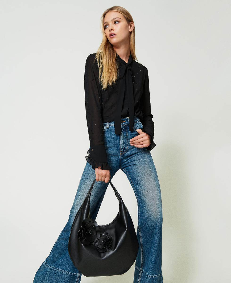 Bolso hobo 'Moon' con correa y logotipo Negro  Bolsos bandolera Twinset  Mujer > Cesar Santa Fe