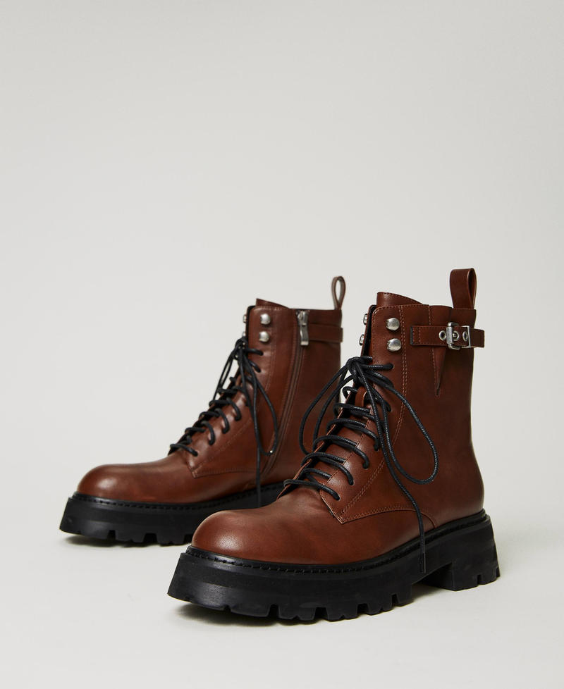 Combat boots with strap Woman, Brown TWINSET Milano