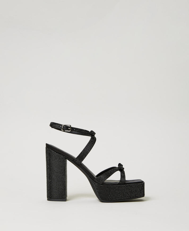 Platform sandals with full rhinestone Black Woman 232ACP030-01
