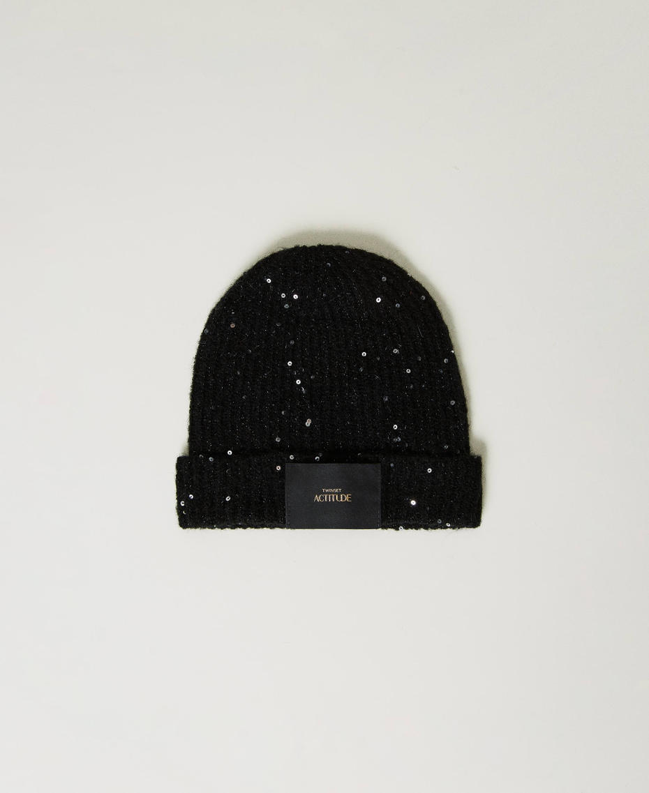 Lurex beanie with sequins Black Woman 232AO5010_00006_01