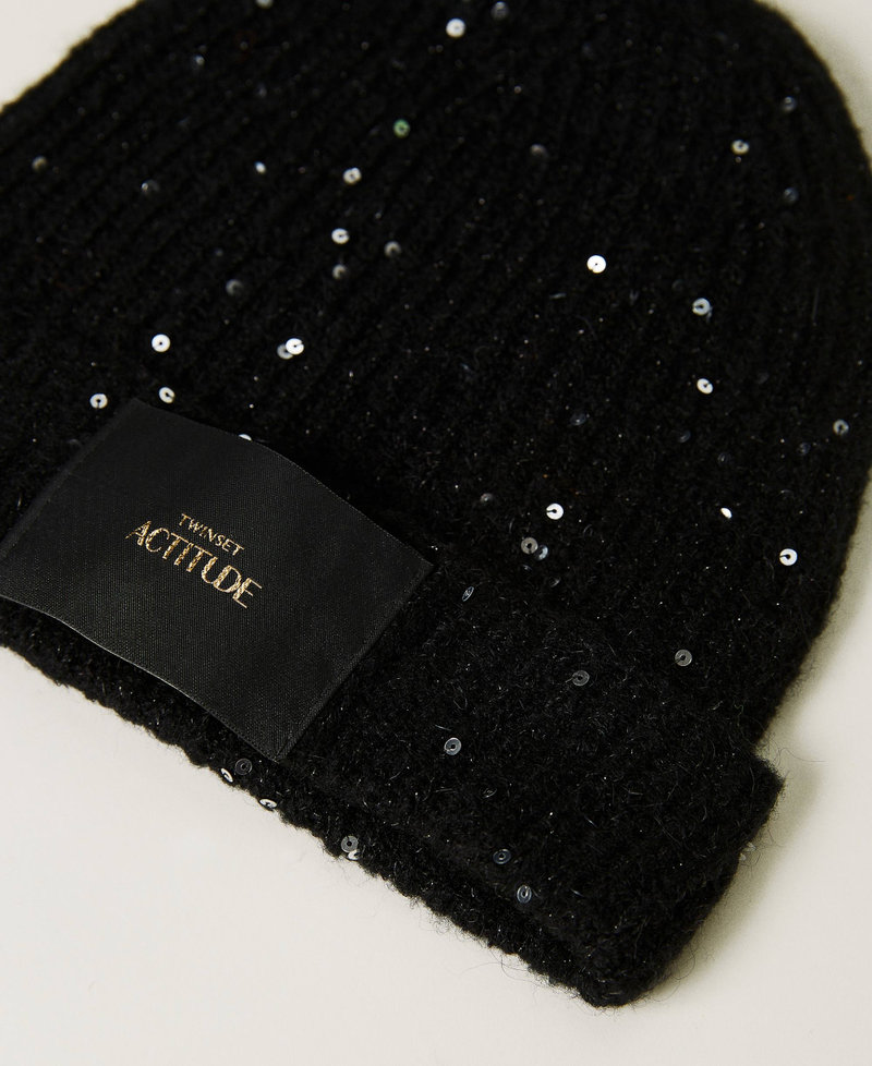 Lurex beanie with sequins Black Woman 232AO5010_00006_02