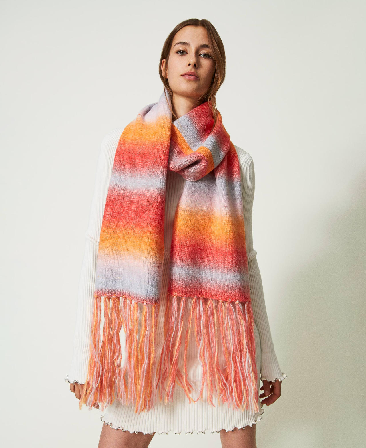 Fadeout striped stole with fringes