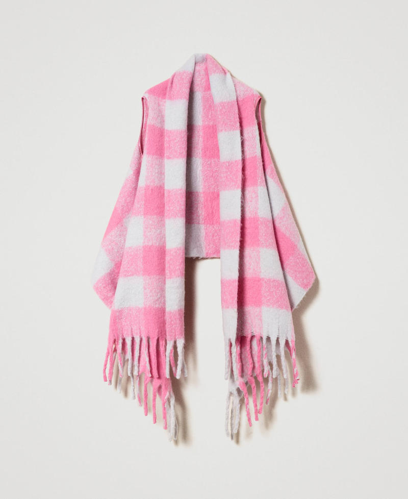 Chequered wool cloth poncho-scarf Two-tone Quite Gray / “Wild Orchid” Pink Woman 232AO5090-0S