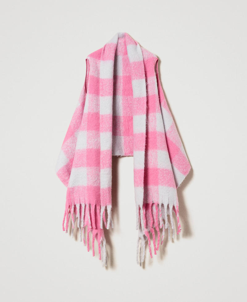 Chequered wool cloth poncho-scarf