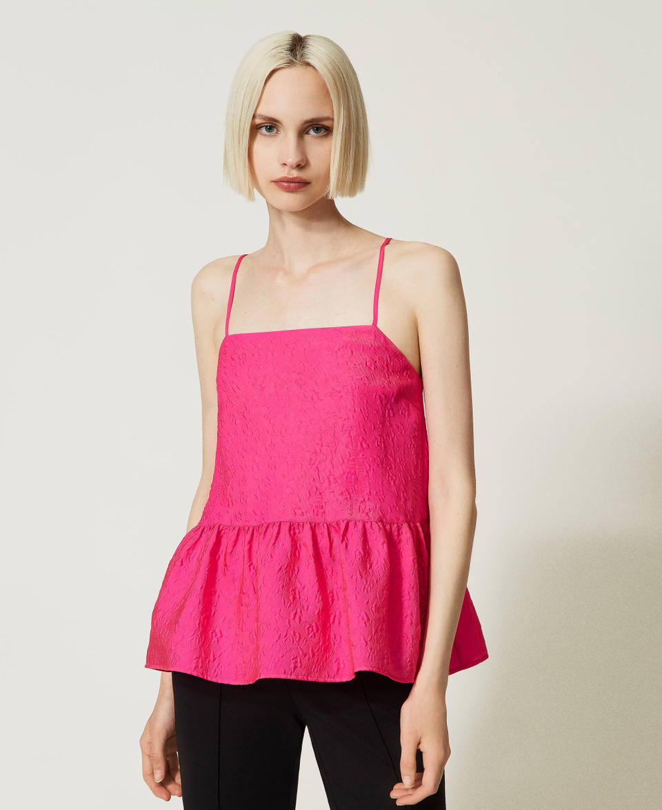 Top in taffetà embossed Fuchsia Dahlia Donna 232AP2010_10774_02