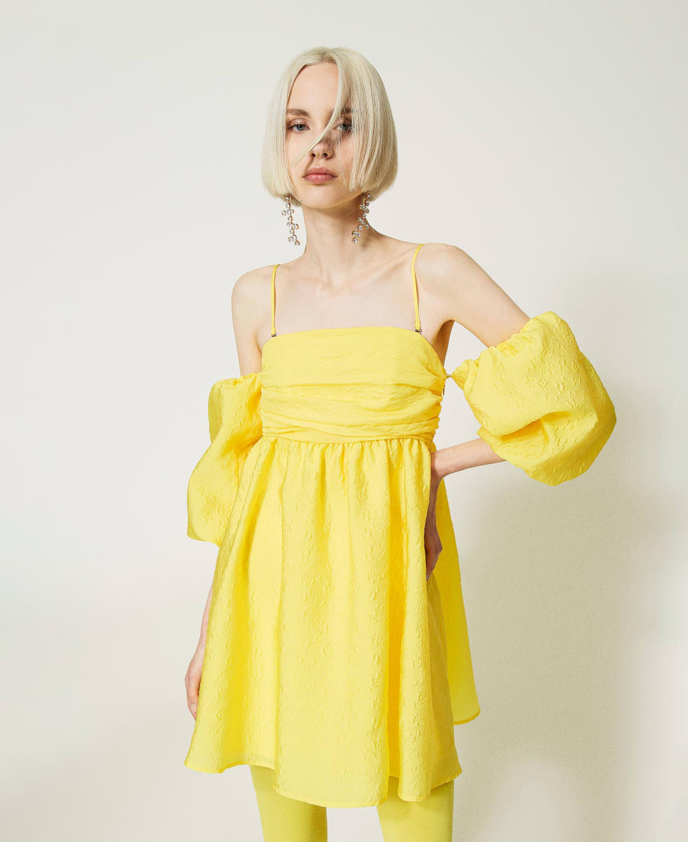 Abito corto in taffet&agrave; embossed Giallo "Golden Kiwi" Donna 232AP2011_10773_02