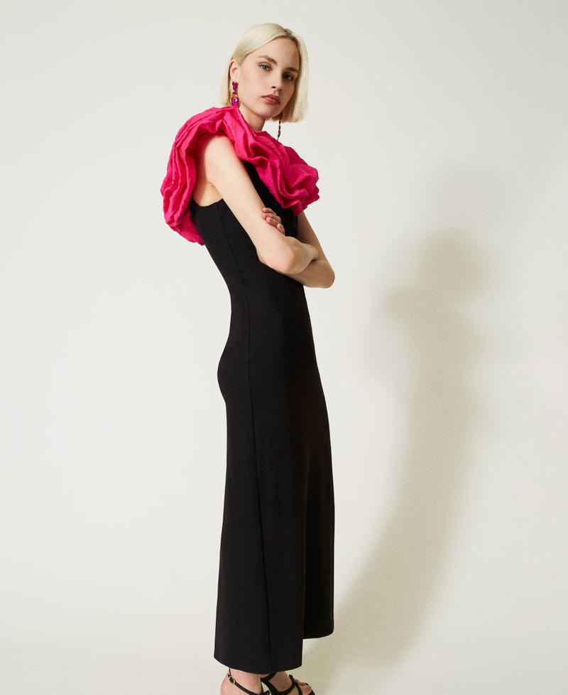 Long dress with embossed taffeta flounces Two-tone Black / Dahlia Fuchsia Woman 232AP2012-03