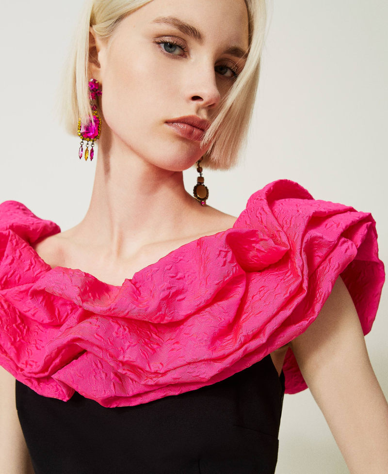 Long dress with embossed taffeta flounces Two-tone Black / Dahlia Fuchsia Woman 232AP2012_10818_05