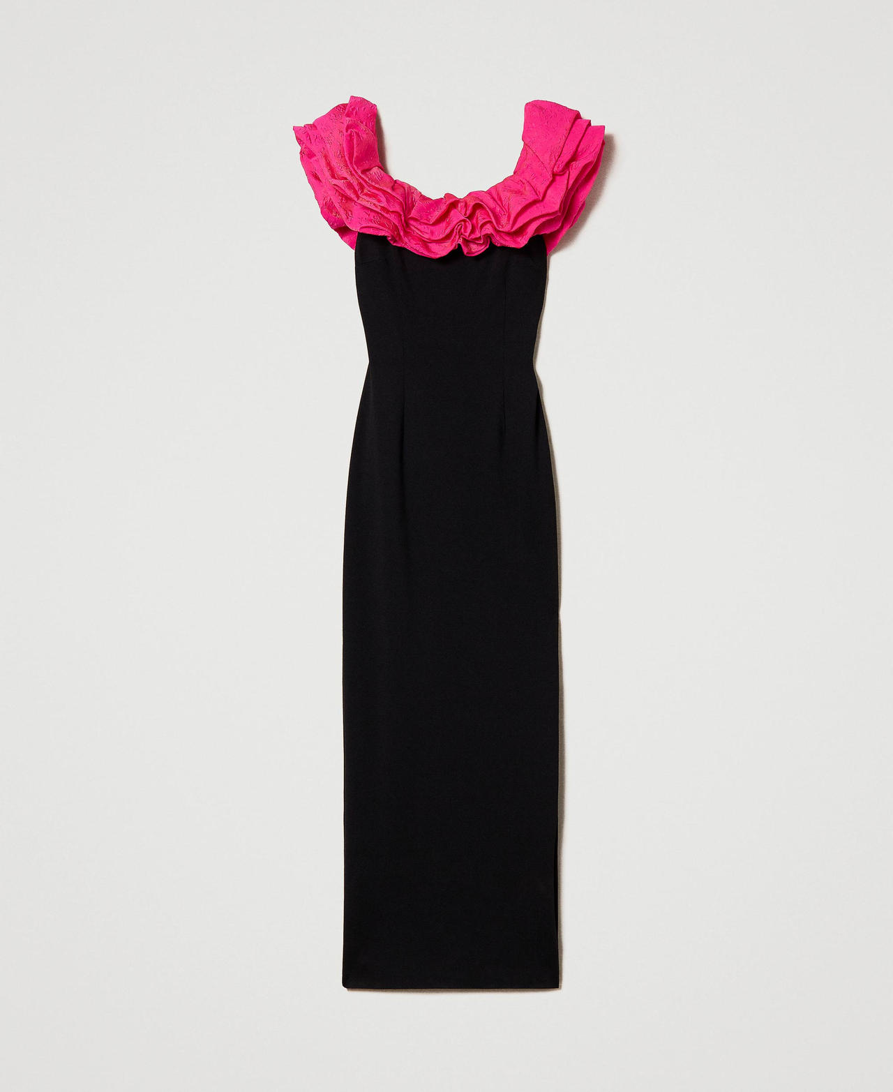 Long dress with embossed taffeta flounces Two-tone Black / Dahlia Fuchsia Woman 232AP2012-0S