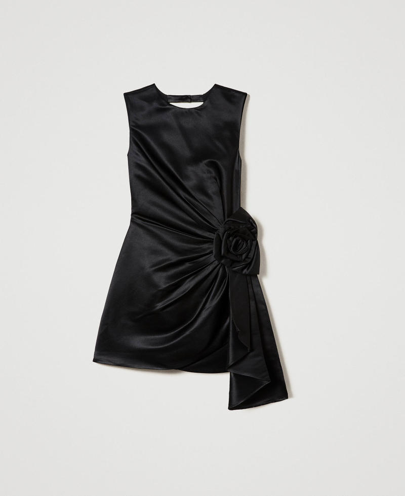 Короткое платье из атласа-дюшес с розой Черный женщина 232AP2022-0S
