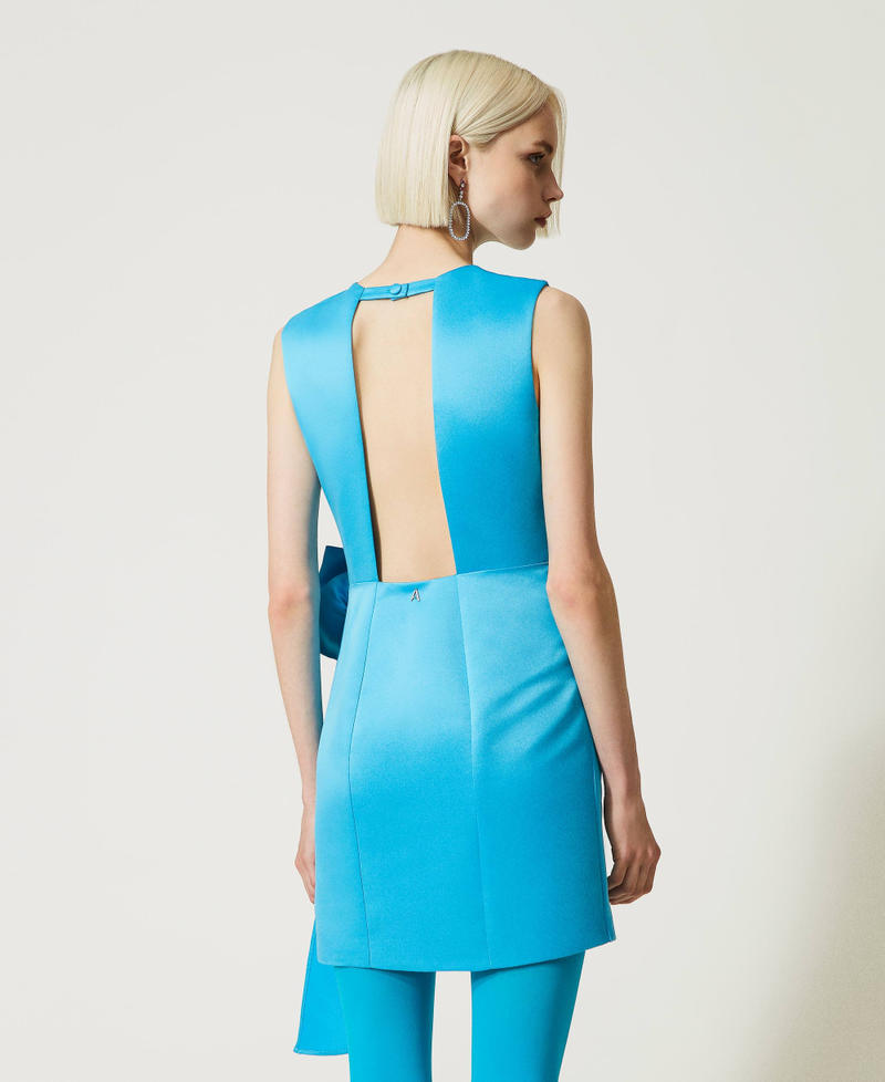 Abito corto in duchesse con rosa Malibù Blue Donna 232AP2022_10772_05