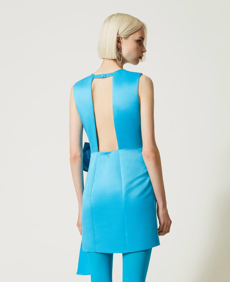 Abito corto in duchesse con rosa Malibù Blue Donna 232AP2022_10772_05
