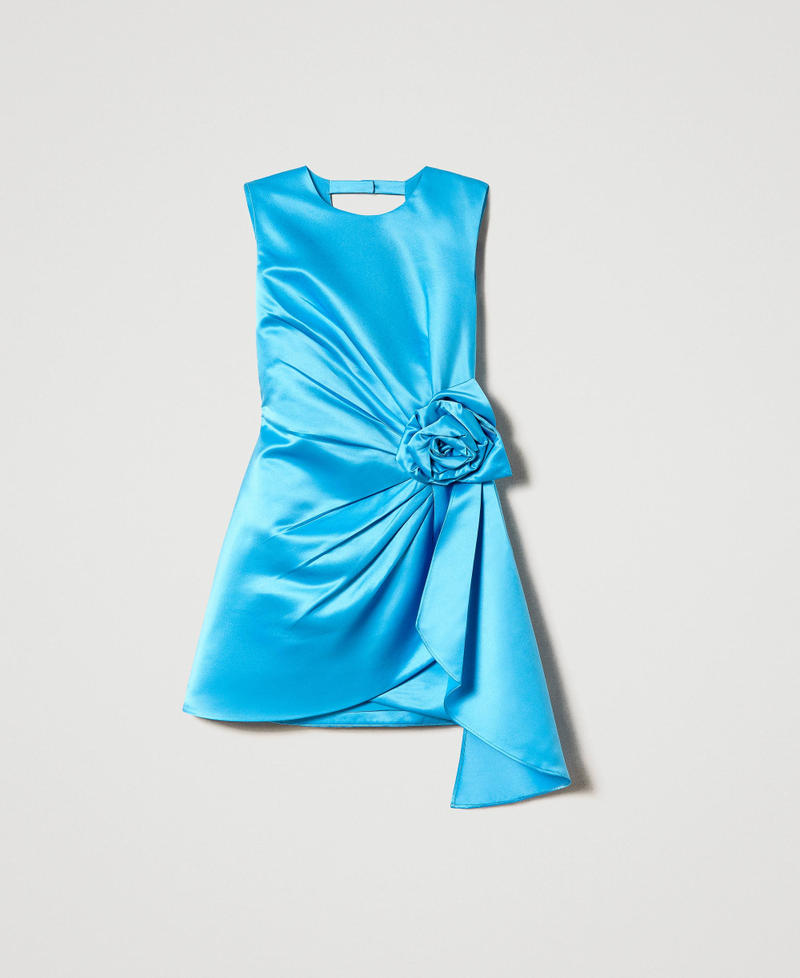 Abito corto in duchesse con rosa Malibù Blue Donna 232AP2022_10772_0S