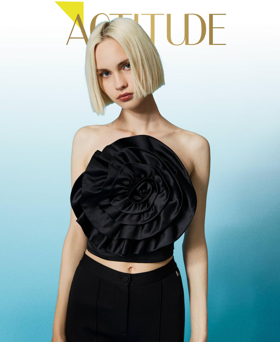 Duchesse cropped top with rose Black Woman 232AP2024-01