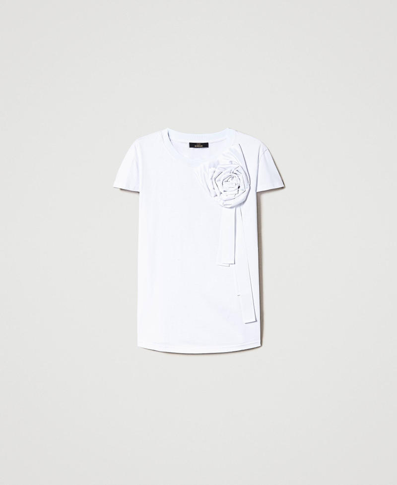 T-shirt avec rose en taffetas Blanc Brillant Femme 232AP2025-0S