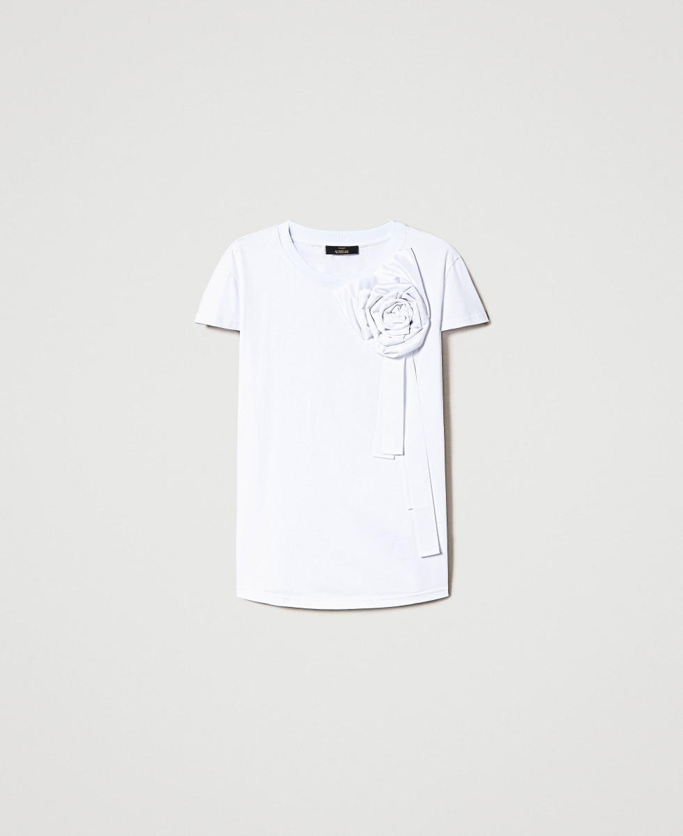 T shirt with taffeta rose Woman White TWINSET Milano