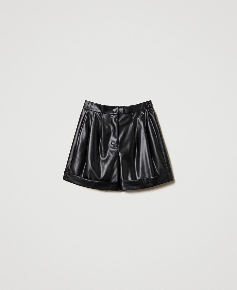 Shorts con efecto piel y pliegues Negro Mujer 232AP2044-0S