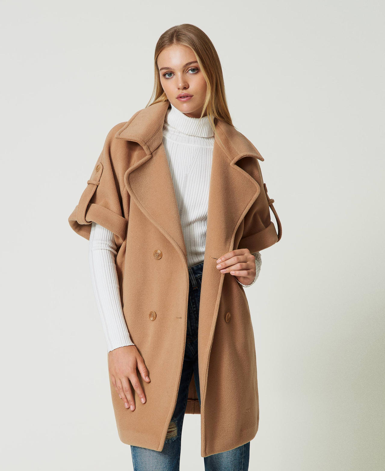 Short sleeve wool cloth coat