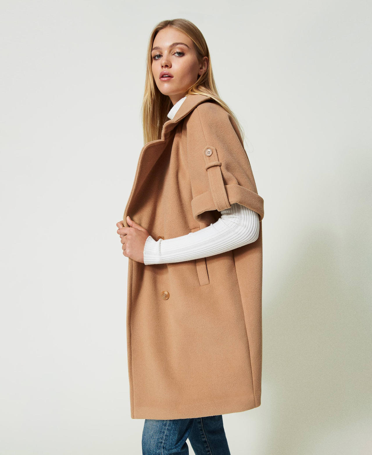 Short sleeve wool cloth coat